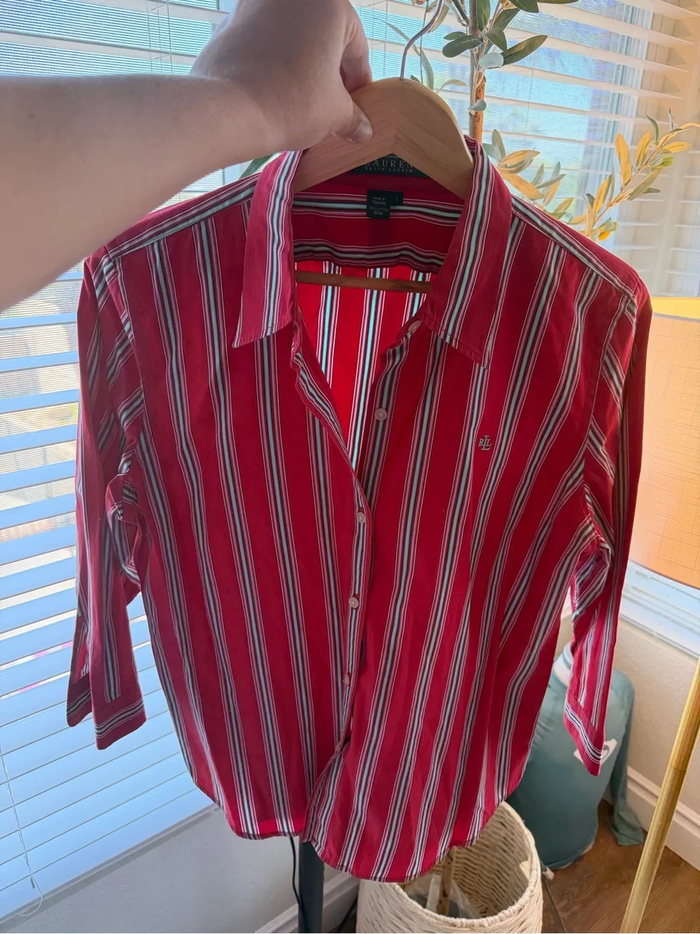 Vintage Ralph Lauren Y2K Striped Button-Up Shirt in Berry Red Quietluxury - Picture 3 of 8